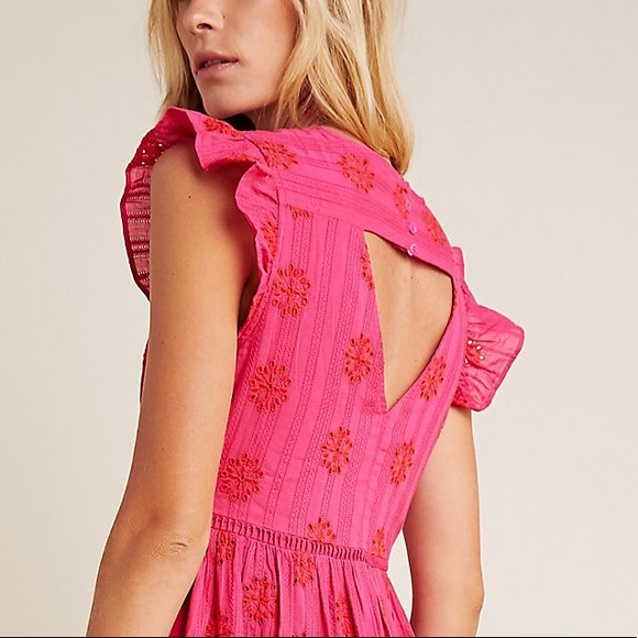 Anthropologie Tomine Embroidered Eyelet Midi Dress - Picture 3 of 7